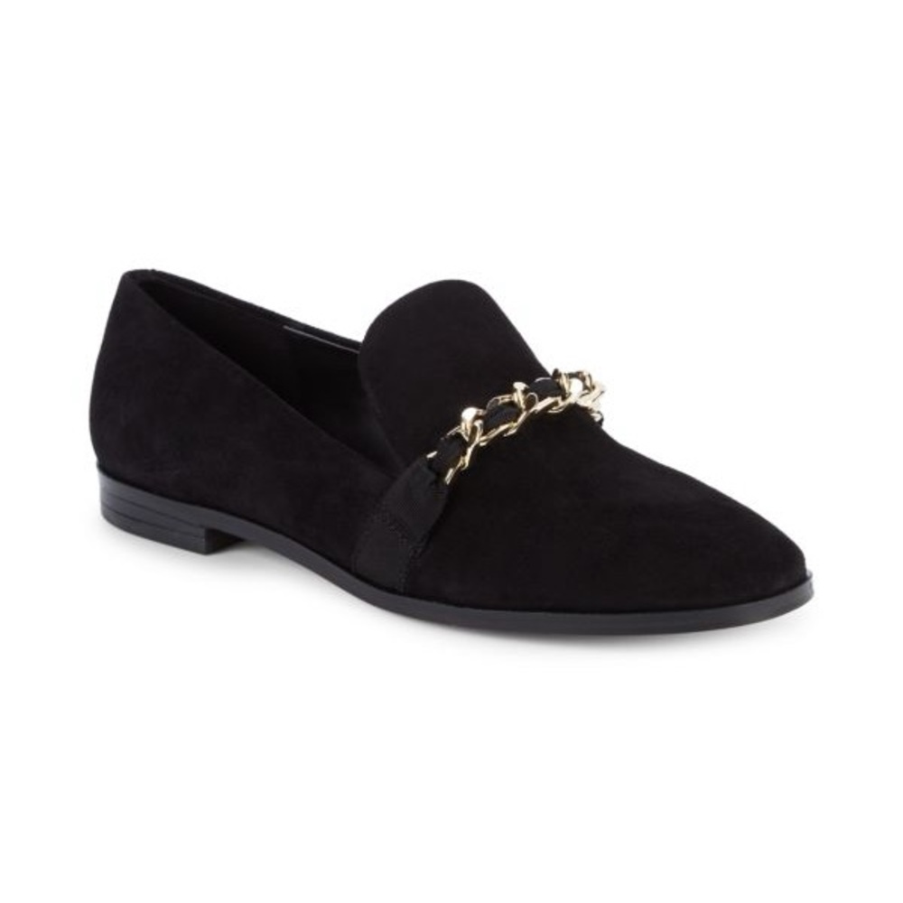 Karl Lagerfeld Black Loafers with Gold Chain
